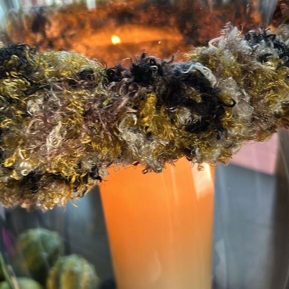 Hand Crafted silk and nylon stretch headband cowl green black mocha ivory Large - Picture 7 of 13